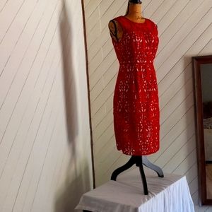 Red Lace embroidered form-fitting dress